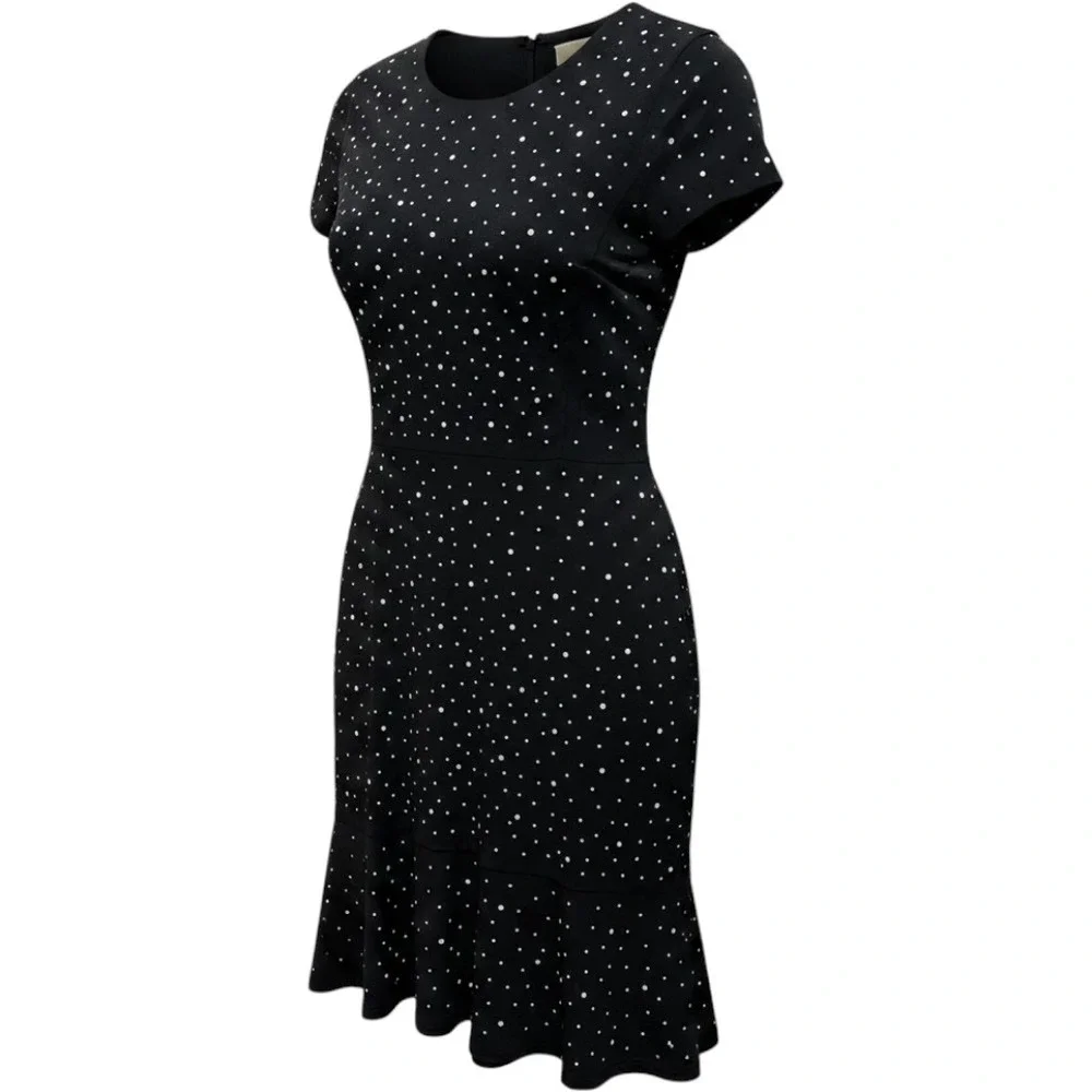 Michael Kors Black Floral Polka Dot Ruffle Hem‎ Dress Women Size L Chic  Party